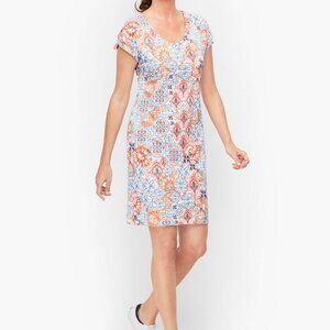Talbots Orange and Blue Printed Cap-Sleeve Shift Dress